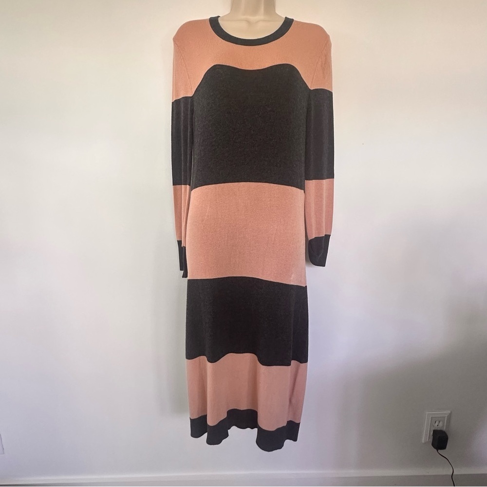 French Connection Long Sleeve Midi Sweater Dress in Pink and Gray - size Small